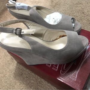 Taupe sling back wedge heel